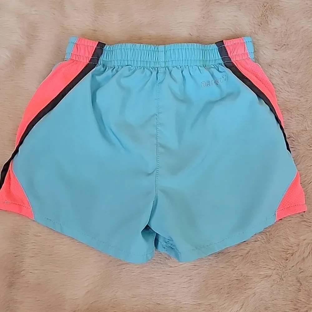 NIKE DRI-FIT 2-IN-1 LIGHT BLUE AND CORAL RUNNING SHIRTS, SIZE 4